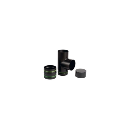 MC ACIER PEINT 1,2 MM - TE 90° AVEC TAMP ET RAC M/M  - D 120 - NOIR - REF.RACTD120-1.2