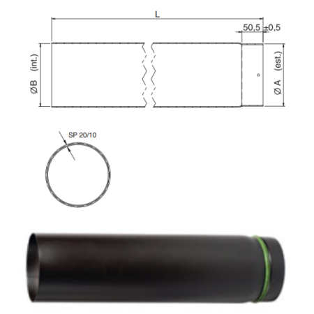 MC ACIER PEINT 1,2 MM - TUYAU - D 120 - LG 1000 - NOIR - REF.T1000D120-1.2