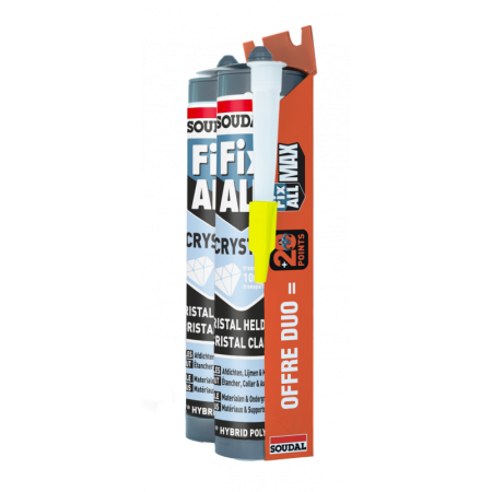 MASTIC COLLE POLYMERE HYBRIDE SOUDAL - FIX ALL CRYSTAL - LOT DE 2 X 290ML